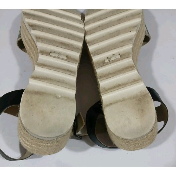 Boden Lena Sandal Size 40 8.5 Black Gold Espadrille Platform Ankle Strap - Picture 10 of 12